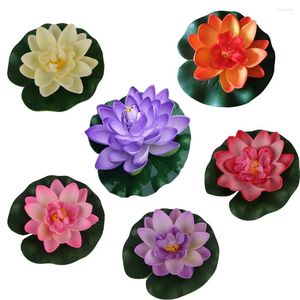 Fleurs décoratives 6 pièces artificielle réaliste Lotus fausse plante fleur flottante pour décor d'étang d'aquarium