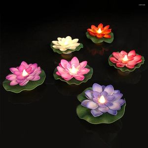 Fleurs décoratives 6pcs Artificiel Light Lotus imperméable Fake Pond Leaf Lily Lily Water Lantern Festival Decoration