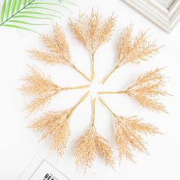 Fleurs décoratives 6 pièces plantes artificielles fausse branche argentée dorée pour couronnes d'arbre de noël accessoires décoration de fête de mariage à la maison