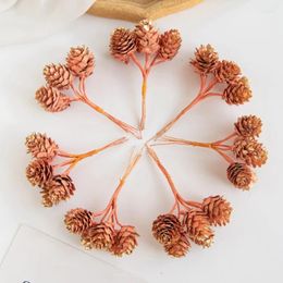 Fleurs décoratives 6 pièces plantes artificielles fausse pomme de pin dorée pour décoration d'arbre de noël couronnes accessoire maison bricolage gâteau d'arc de mariage