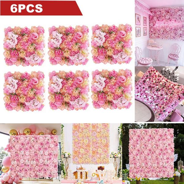 Flores decorativas 6 uds Panel de pared Artificial 3D flor telón de fondo rosas de imitación para fiesta boda despedida de soltera decoración al aire libre