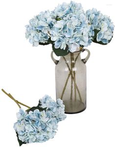 Decoratieve bloemen 6 stks blauw zijden hydrangea kunstmatig realistisch boeket