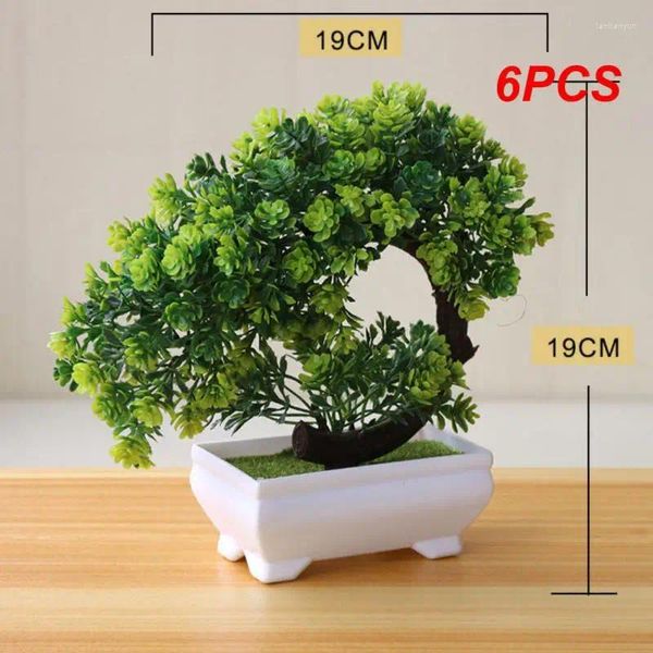 Fleurs décoratives 6pcs Bonsaï Small Tree Pot Plantes artificielles fausses ornements en pot pour la décoration de table de chambre à domicile El Garden