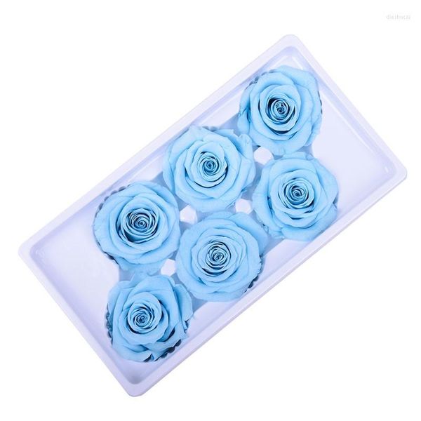 Fleurs décoratives 6 pièces/boîte fleur préservée de haute qualité têtes de roses immortelles 5-6CM diamètre cadeau fête des mères boîte de matériel de vie éternelle