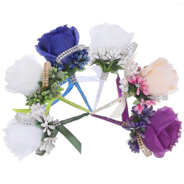 Flores decorativas 6 piezas Novia Novio Boutonniere Flor seca Adorno de boda