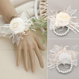 Flores decorativas 6 piezas de dama de honor pulsera de rosa faux wedding bodsage cinta de perla regalos de perla regalos de novia de la mano suministros de baile de graduación