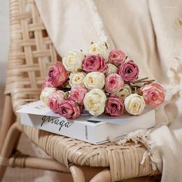 Fleurs décoratives 6pcs / bouquet Bouquet Bouquet artificiel rôti bord rose bouque décoration de mariage maison fausse fleur de fleur