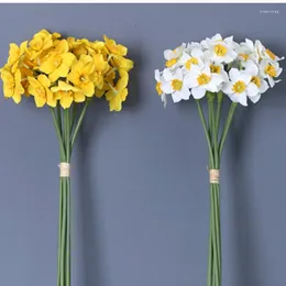 Fleurs décoratives 6pcs / faisceau jonquille Orchidée de mariage blanc Bouquet de mariée Bouquet Mariage Diy Scrapbook Flores Artificialles House Decor