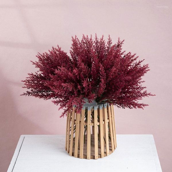 Fleurs décoratives 6pcs / Bundle Mariage Fleur Artificielle 35cm Rouge Brumeux Pin En Plastique DIY Vase Décoration Fête Maison Table Décor