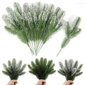 Fleurs décoratives 6 pièces Branches de pin d'arbre de noël fausses plantes artificielles pins de neige pour bricolage couronne fête décor cadeaux de noël ornement