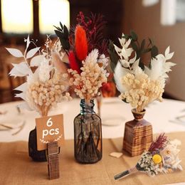 Bouquet de fleurs décoratives séchées, 6 pièces, Corsage, boutonnières naturelles pour garçons d'honneur, broche, décoration de fête à domicile