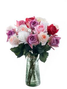 Fleurs décoratives 6 pièces fausses 54 cm de longue tige branche unique roses hydratées rose artificielle pour bouquet de mariage chambre table décor de bureau