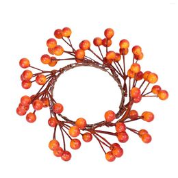 Decoratieve bloemen 6pcs Halloween kaarsenringen krans kunstmatige val met oranje bessen voor Thanksgiving Harvest Celebrate