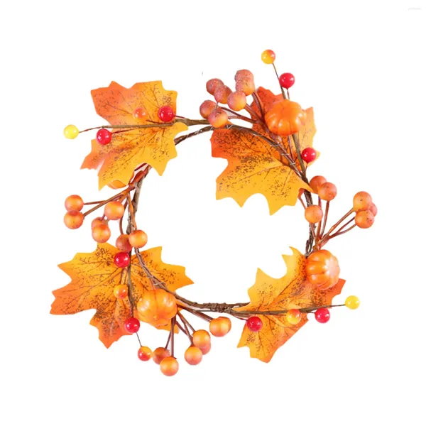 Fleurs décoratives 6pcs Halloween Fall Maple Couronne ornée de baies de citrouilles orange