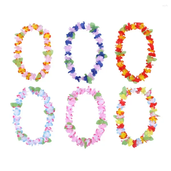 Guirlande de fleurs décoratives hawaïennes, 6 pièces, collier de fleurs Jumbo, pour fête à thème Tropical, fournitures d'anniversaire