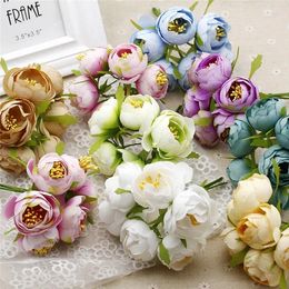 Decoratieve bloemen 6 stks/lot 4,5 cm zijden rozen theezakje meeldamen kunstmatige simulatie diy krans handgemaakte bruiloft cadeau doos decoratie mg003