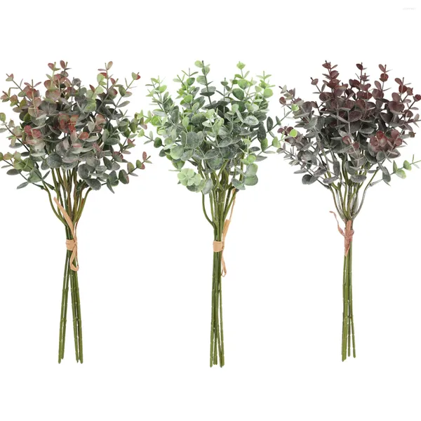 Fleurs décoratives 6pcs / lot eucalyptus artificiel Branche de feuille verte de fausses plantes pour la table de bouquet de mariage de bricolage Arrangement floral à la maison