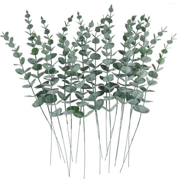 Fleurs décoratives 6pcs / lot eucalyptus artificiel Feuilles de fausses branches de plante verte pour une fête de mariage pour la maison de jardin à la maison