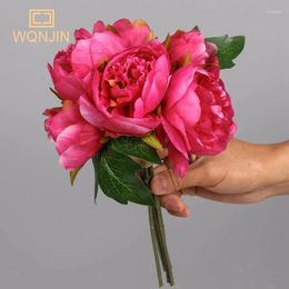 Fleurs décoratives 6pcs / lot Silk Péon artificiel Bouquet décoration rose rouge blanc faux pivoines à la maison