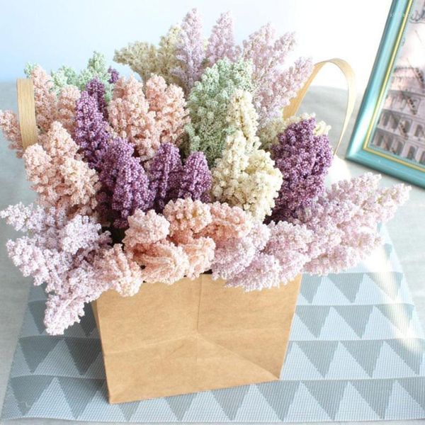 Fleurs décoratives 6 pcs/lots mousse artificielle Mini baies vanille Spike céréales plante Bouquet pour la décoration de mariage à la maison