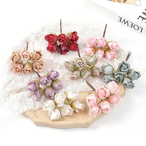 Fleurs décoratives 6pcs mini fleur artificielle Silk Rose Bouquet floral arrangement bricolage DIY DÉCOR DE MONDE COURON