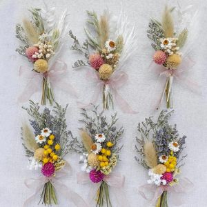 Fleurs décoratives 6 pièces Mini fleur séchée Boho petits Bouquets mariée fille proposition boîte-cadeau anniversaire gâteau Vase décor accessoires de mariage