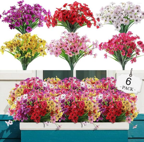 Fleurs décoratives 6 pièces fausses plantes d'extérieur artificielles suspendues résistantes aux UV pour jardin fenêtre boîte porche maison ferme décor