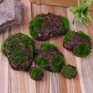 Fleurs décoratives 6pcs / Pack Herbe Artificielle Bois Faux Blocs De Roche Pierres De Simulation Vertes Mini Décoration De Jardin Fée Micro Paysage