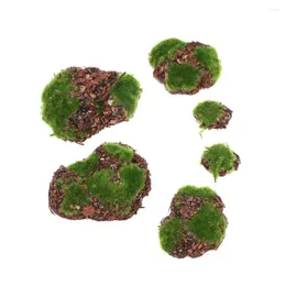 Fleurs décoratives 6pcs / emballage Green Moss Stone Grass Artificial Wood Faux Rock Blocs Simulation Stones Mini Garden Decoration Paysage