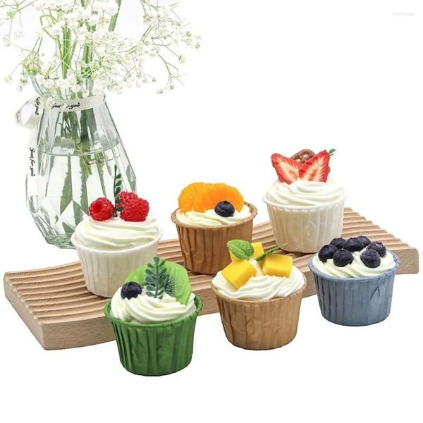 Fleurs décoratives 6 pièces papier tasse gâteau Simulation Cupcake modèle crème faux fruits Dessert Table fenêtre décoration mise en page accessoires de tir