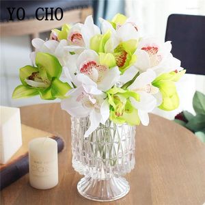 Fleurs décoratives 6 pièces en plastique orchidée artificielle Bouquet blanc grand Faux Faux décoration de la maison fête de mariage bricolage organiser fleur bleue
