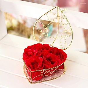 Decoratieve bloemen 6 stuks geurende zeep roos bloem met hartvorm opbergdoos bruiloft decor Valentijnsdag cadeau thuis badkamer