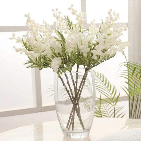 Fleurs décoratives 6pcs courte branche acacia plante de simulation coiffure style européen style minimaliste table de table de salle à manger