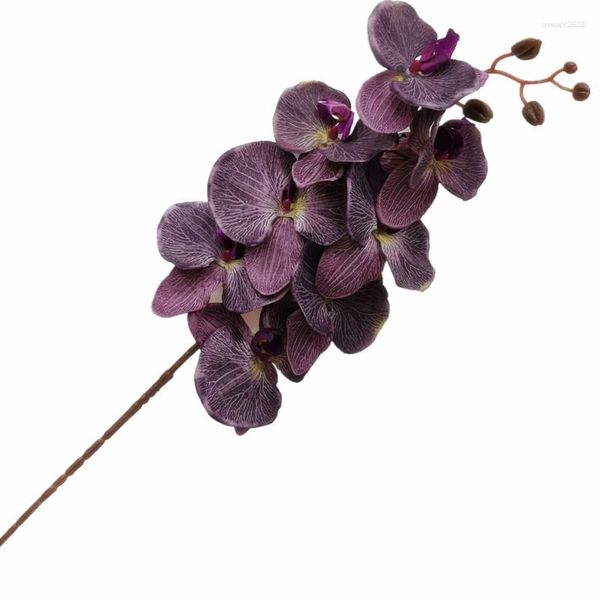 Flores decorativas 6 uds. Ramas de flores de orquídeas de polilla de seda Phalaenopsis tallos de mariposa 8 cabezas para boda artificial