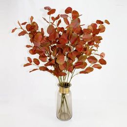 Flores decorativas 6 piezas de una sola flor de hoja de dinero artificial de eucalipto arreglo floral de vara de oro y a juego