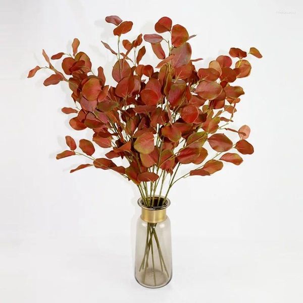 Fleurs décoratives 6 pièces, feuille d'argent à floraison unique, Eucalyptus artificiel, tige d'or, Arrangement floral et assorti