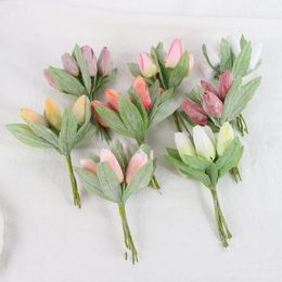 Fleurs décoratives 6pcs tulipes artificiels Real Touch Silk Bouquet Mariage Décoration Home Decor Wreaty DIY CADEL