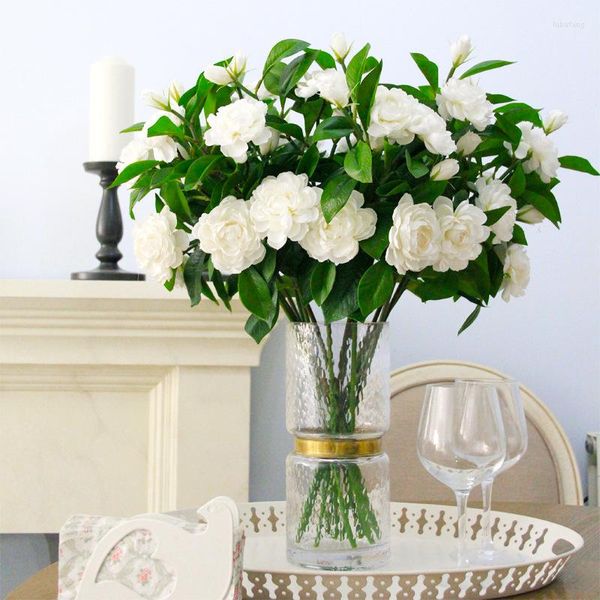 Fleurs décoratives 6pcs Saint Valentin Simulation Blanc Gardenia Beauté Romantique Bouquet De Mariage Décor Fille Cadeau D'anniversaire Fournitures De Jardin