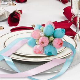 Fleurs décoratives 6 pièces poignet fleur main fournitures de mariage accessoires pour mariée demoiselle d'honneur fête bal décoration de la maison artificielle