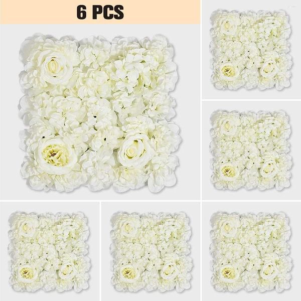 Fleurs décoratives 6pcs 35 plaques murales de fleurs roses pour la fête de mariage bébé douche nuptiale toile de fond 3D soie artificielle fausse rayonne rose