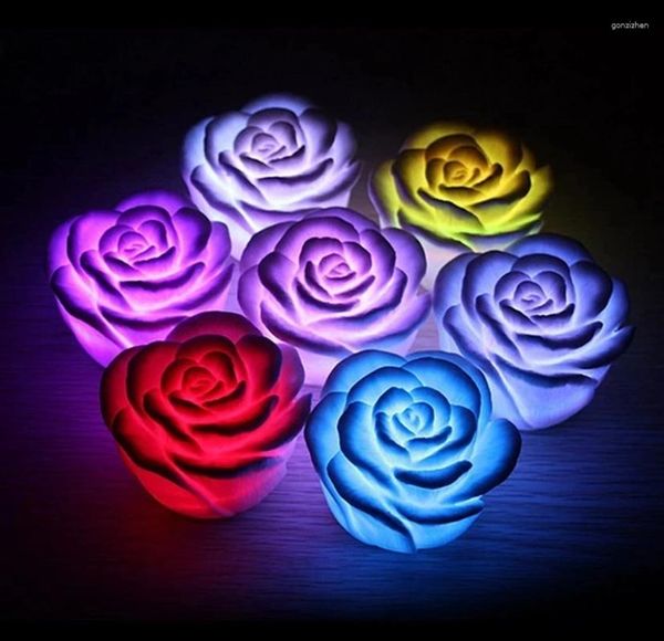 Flores decorativas 7 colores Cambiando Auto Famil Rose Rose Rose Flower LED Night Light para Navidad Decoración de la fiesta de bodas