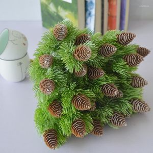 Fleurs décoratives 7 fourchettes de pulvérisation couleur haut de gamme réaliste en plastique faux pot eau cyprès fleur artificielle plante mur avec bois petit paquet