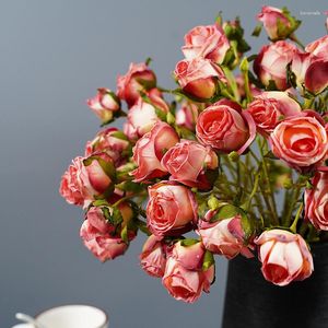 Fleurs décoratives Rose à 7 têtes à bords brûlés Garrot et sèche Fleur Mariage Décoration de la maison Vacances Pastorale Rôti Roses Artificielles
