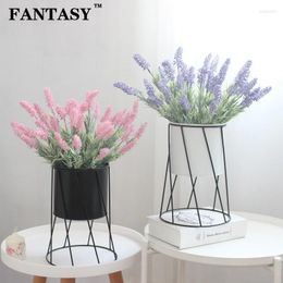 Fleurs décoratives 7 têtes artificielles lavande violet rose rose faux bouquet de fleur simulation plantes en plastique feuilles en pot pour décoration de maison