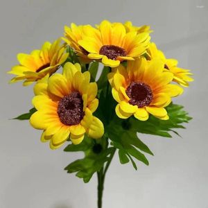Fleurs décoratives 7 têtes Décoration d'automne Fleur Bouquet de tournesol jaune maison