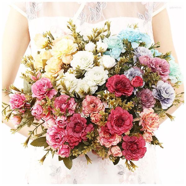 Fleurs décoratives 7 têtes/paquet Rose artificielle pivoine Rose Bouquet soie fausse fleur pour la décoration de mariage à la maison