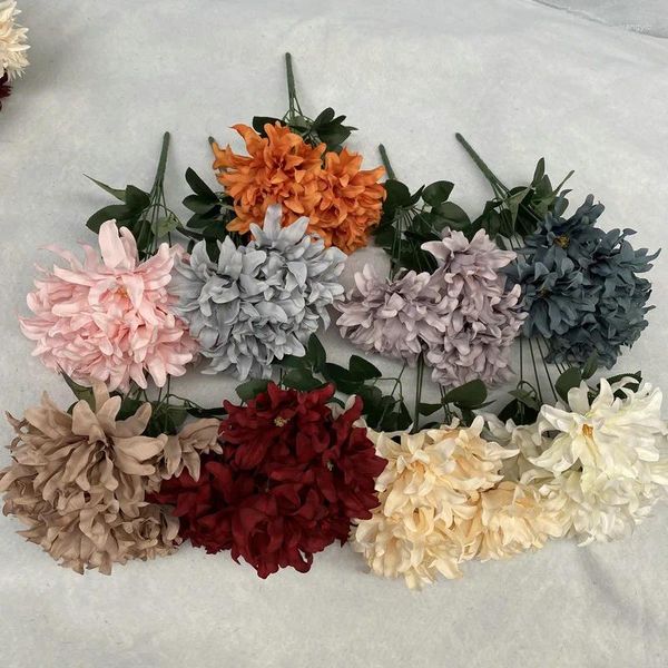 Flores Decorativas 7 Cabezas De Orquídeas Púrpuras Artificiales Tela De Lana Molida Materiales De Flores Guías De Boda Arreglos Dalias