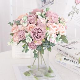 Decoratieve bloemen 7 hoofden Silk Peony Artificial Flower Hydrangea voor kamer huisdecoratie bruiloft bruid boeket rose onwaar tafel plant