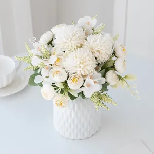 Fleurs décoratives 7 têtes blanches en soie artificielle pivoine rose hydrangea bouquet décorations intérieures fête mariée fausses plantes