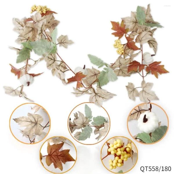 Flores decorativas Guirnalda de otoño de 70 pulgadas Decoración de cosecha de 6 pies Arces reutilizables de otoño Interior al aire libre